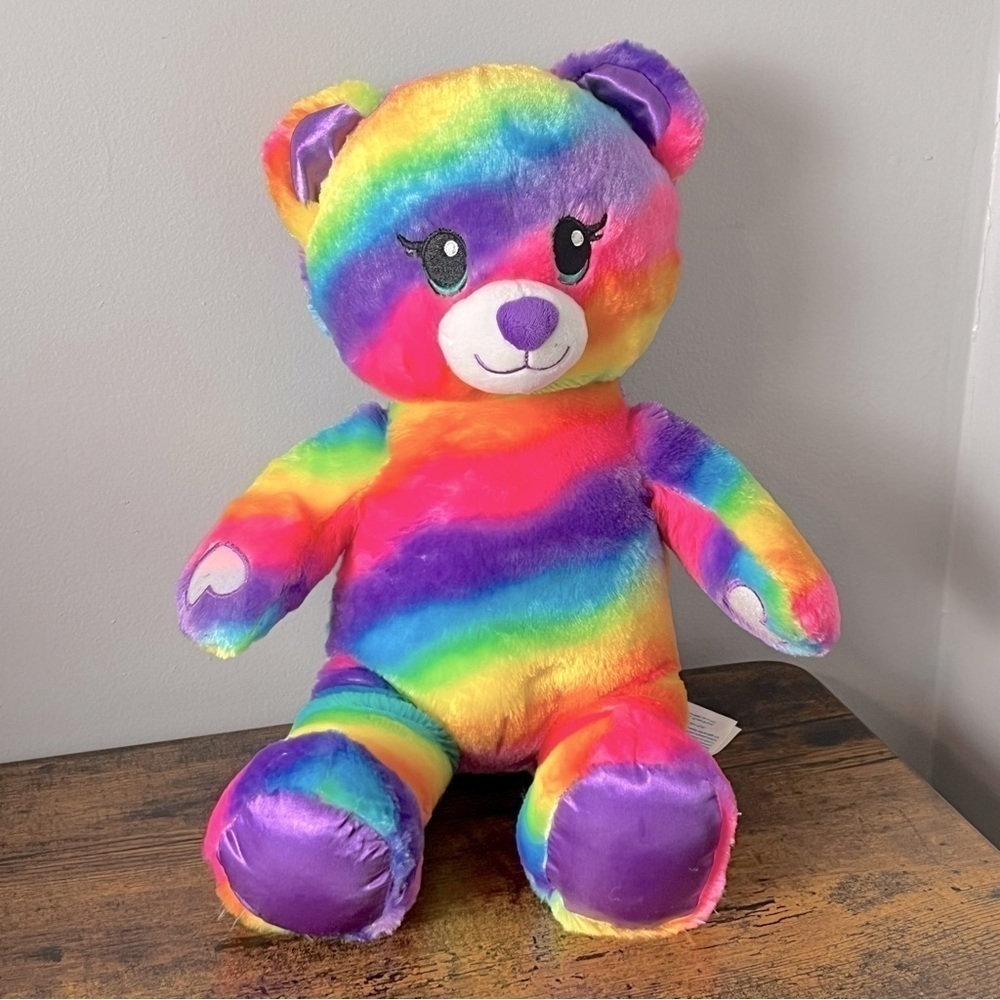 Build-A-Bear Workshop 17” rainbow bear with hook & loop paws.